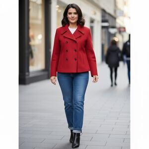 Calvin Klein Women's Size 8 Red Wool ,Cashmere,Blend Double Breasted Peacoat